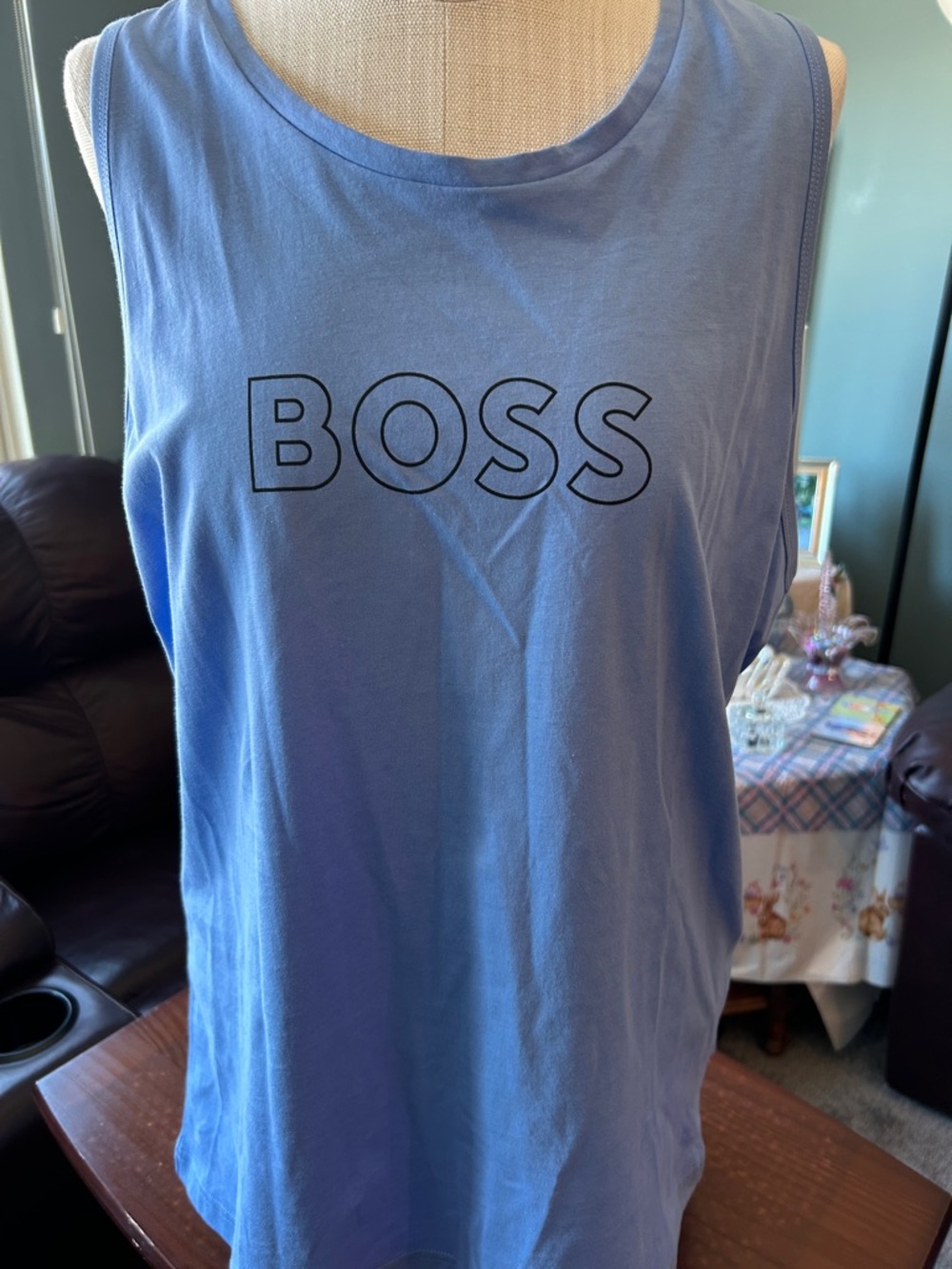 NWT Hugo Boss Beach Blue Tank Top with Black Logo Size Medium UV protection